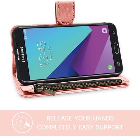 Compatible with Samsung Galaxy J7 Prime 2017 J 7 Skypro Sky Pro J7V V S727VL Wallet Case and Premium Vintage Leather Flip Credit Card Holder Phone Cover for Glaxay Halo7J Perx J7prime Women Men Pink in Kuwait