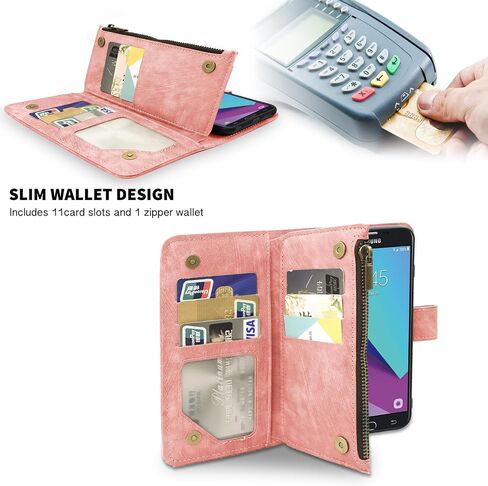 Compatible with Samsung Galaxy J7 Prime 2017 J 7 Skypro Sky Pro J7V V S727VL Wallet Case and Premium Vintage Leather Flip Credit Card Holder Phone Cover for Glaxay Halo7J Perx J7prime Women Men Pink in Kuwait