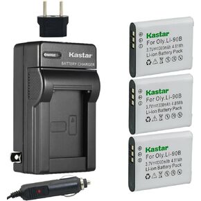 Kastar Battery (3-Pack) and Charger Replacement for Olympus LI-90B, LI-92B, UC-90, Olympus SH-1, SH-50 iHS, SH-60, SP-100, SP-100EE, Tough TG-1 iHS, Tough TG-2 iHS, Tough TG-3, XZ-2 iHS Cameras