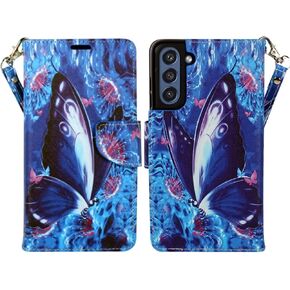 Zase Design for Samsung Galaxy S21 FE 5G (Fan Edition) Wallet Phone Case for Women Purse Pouch PU Leather Flip Folio Cute Cover w/Kickstand ID Card Money Holder Wrist Strap (Pink Cherry Blossom)