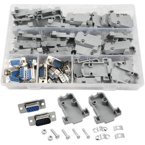 XINGYHENG 20Pcs(10Pairs) 9 Pin Female to Male Solder Type Connectors and 20 Set Gray Plastic Hoods Set Compatible with DB9 Connector Assortment Kit