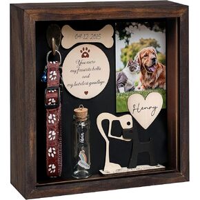 Pet Memorial Shadow Box - Pet Picture Frame Memorial - Dog Memorial Sentiment Frame for Loss of Dog Gifts - Pet Collar Handtag Name Frame Remembrance Sympathy Dog or Cat Keepsake GO-SD-NAU-PET4