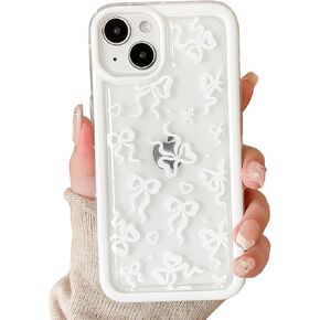 Compatible for iPhone 13/14 Case Cute Clear Heart with More Bumper Protector for Girls Women Soft TPU Shockproof Protective Girly for iPhone 13/14-Small White Heart