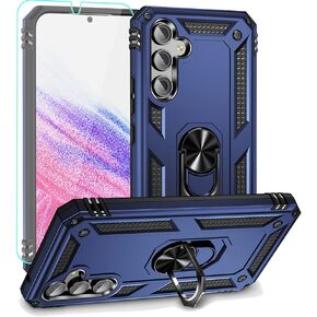 for Samsung A54 5G Case, Galaxy A54 5G Case with HD Screen Protector, Military-Grade Metal Ring Grip Holder Kickstand 15ft Drop Tested Shockproof Cover Case for Samsung Galaxy A54 5G Black