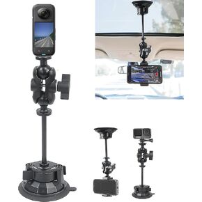 Fotoleey Suction Cup Car Mount for Insta360 X4, X3/X2/One RS, Compatible with GoPro Hero 12/11/10/9, GoPro Max- with Cellphone Clip