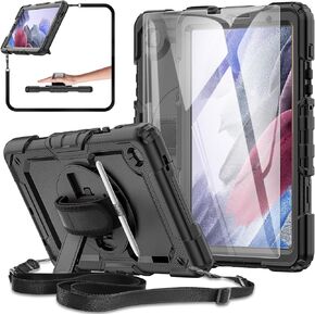 Case for Samsung Galaxy Tab A7 Lite 8.7-inch Tablet Case 2021 (SM-T220/T225), [with Tempered Glass Screen Protector] Kids Case, Rotating Kickstand, Shoulder & Hand Strap (Green)