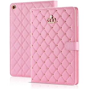 PU Leather Case for iPad Mini 5/ Mini 4, Cute Crown Bling Diamond Rhinestone Smart Auto Sleep/Wake with Kickstand Flip Shockproof for Apple iPad Mini 5/4 7.9 Inch(Pink)