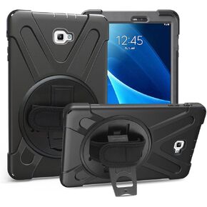 Galaxy Tab A 10.1 P580 2016 Case, KIQ Shockproof Heavy Duty Military Full-Body Protection Kickstand Screen Protector for Samsung Galaxy A 10.1 with S-Pen 2016 SM-P580 & SM-P585 (Shield Black)