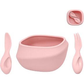 Toddler Utensils - Baby Essentials with Bowl, Fork, and Spoon | Baby-Led Weaning Supplies (BLW) for 12M+ Self-Feeding, Functional Silicone Dinnerware Set - Boosts Fine Motor Skills-Purple in Saudi Arabia