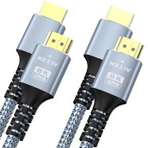 8K 10K 4K HDMI Cable 48Gbps 2-Pack 16.4FT/5M, Certified Ultra High Speed HDMI Cable Braided Cord-4K@120Hz 8K@60Hz, DTS:X, HDCP 2.2 & 2.3, HDR 10 Compatible for Roku TV/PS5/HDTV/Blu-ray