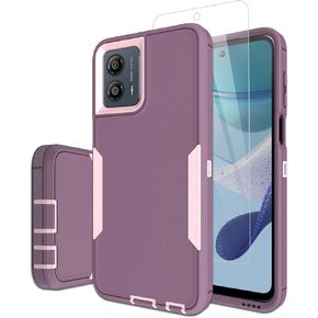 Dahkoiz for Motorola Moto G 5G(2023) Case, with Tempered Glass Screen Protector and Dust-Proof Port Cover, Full Body Protection Rubber Cover Phone Case for Motorola Moto G 5G (2023), Black/Black
