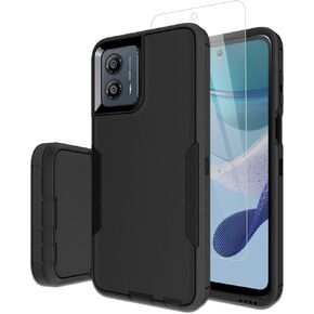 Dahkoiz for Motorola Moto G 5G(2023) Case, with Tempered Glass Screen Protector and Dust-Proof Port Cover, Full Body Protection Rubber Cover Phone Case for Motorola Moto G 5G (2023), Black/Black