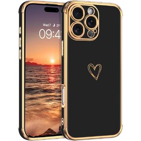 BENTOBEN for iPhone 16 Pro Case, iPhone 16 Pro Phone Case, Cute Heart Luxury Gold Plating Slim Flexible TPU Bumper Protective Cover, Women Men Girls Boys Phone Case for iPhone 16 Pro 6.3", White