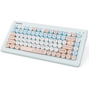 Bluetooth Keyboard for Mac, iPad, iPhone, PC, Laptop & Android, Connect up to 3 Devices Simultaneously, Portable 84-Key Typewriter Retro Round Keycaps Keyboard Blue