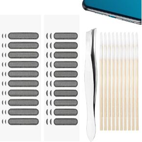 60 Pcs Phone Speaker Dustproof Stickers Protector Mesh Phone Speaker Dust Protector Cover Speaker Anti Dust Adhesive Cover with Cleaning Swabs Tweezer for Most Types of Cell Phones