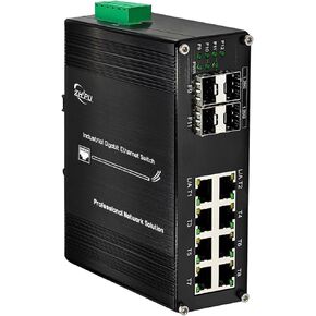 Unmanaged 6 Ports Fast PoE Switch Industrial Din-Rail Ethernet Switch with 3 SFP Slots IEEE802.3af/at 30W Up to 180W 10/100Mbps Network Fiber Switch 48V DC