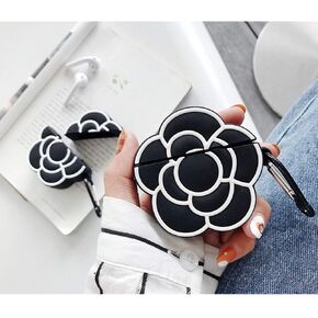 for Airpods Case Cover,Cute 3D Camellia Flower Silicone Cover for Apple Airpods 1 2 Case Earphone Cover for Airpod Floral Pattern with Keychain Gift for Girls Kids or Woman