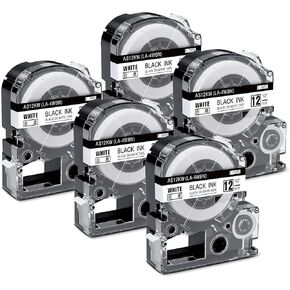LK-4WBN SS12KW Label Tape Cartridges Replace for Epson Label Maker Tape LC-4WBN LC 4WBN9 12mm 1/2" Black on White 0.47" Compatible with Epson LabelWorks LW300 LW400 LW500 Label Maker,4-Pack
