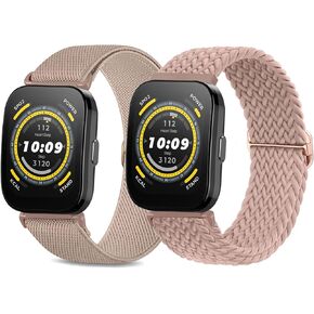 2 Pack Braided Stretchy Nylon Watch Bands Compatible with Amazfit Bip 5/Balance/Cheetah/GTR 4/ GTR 3 Pro/GTR 3/GTR 2/GTR 2e/GTR 47mm, 22mm Loop Elastic Fabric Straps for Women Men