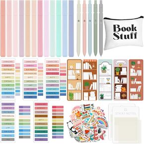 Book Annotation Kit Set of Pencil Case Pouch Included Annotating Bookmark Kit, Highlighter Marker, Pens, Sticky Notes, Book Tracker Bookmarks and Book Stickers for Reading Accessories