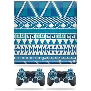 غلاف MightySkins متوافق مع غلاف وحدة التحكم Sony Playstation 3 النحيف، غلاف لاصق باللون الأزرق الأزتيك
