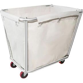 Commercial Large Stainless Steel Laundry Cart with Wheels - Heavy Duty Rolling Laundry Cart for Industrial/Home，11.35 Bushel,35.4" Lx25.6 Wx31.5 H