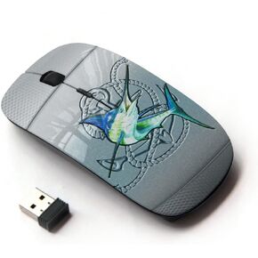 [ Optical 2.4G Wireless Mouse ] Silver Sailfish Fishing Club Blue Fish