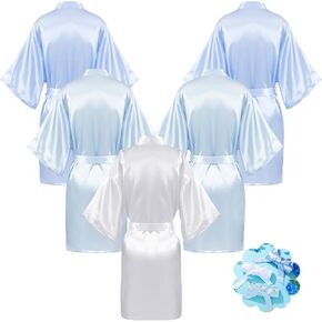 Velmitten 5 Pcs Bridesmaid Wedding Robes Silky Wedding Bridal Party Bride Bridesmaid Robes Satin Bridal Robe for Wedding Day (White, Gradient Pink)