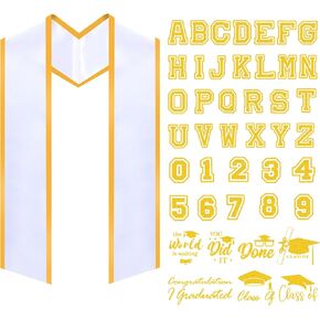 Unisex Adult Plain Graduation Stole with A to Z Letter 0 to 9 Number Graduation Pattern Badge Decorate Repair Patches (Simple, Black, Gold)