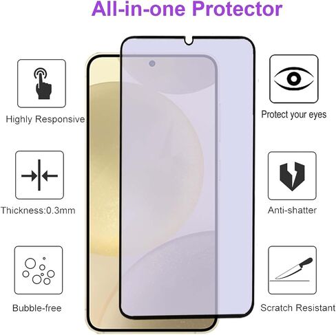 2 pack Anti Blue Light Tempered Glass Screen Protector for Samsung Galaxy S24 Plus. Eye Protection Tempered Glass Film,No Bubbles,9H, HD, Blue Light Blocking Film for Galaxy S24 Plus 6.7" in Saudi Arabia