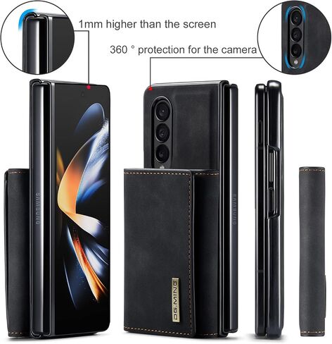 2 in 1 Magnetic Detachable Wallet Case for Samsung Galaxy Z Fold 4, DG.MING Retro Leather Phone Case Kickstand with Clutch Trifold Full Length Bill Wallet Credit Cards Holder (Black) in Kuwait