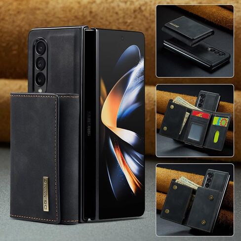 2 in 1 Magnetic Detachable Wallet Case for Samsung Galaxy Z Fold 4, DG.MING Retro Leather Phone Case Kickstand with Clutch Trifold Full Length Bill Wallet Credit Cards Holder (Black) in Kuwait