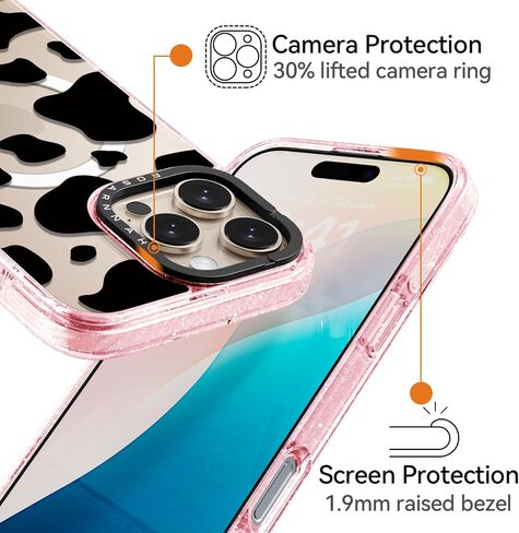 متوافق مع جراب iPhone 16 Pro لطيف - جراب هاتف متين مقاوم للصدمات بطول 6.6 قدم - تصميم هيكل عظمي مضحك وردي لامع لهاتف iPhone 16 Pro 6.3 بوصة in Saudi Arabia