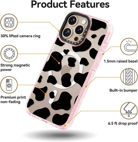 متوافق مع جراب iPhone 16 Pro لطيف - جراب هاتف متين مقاوم للصدمات بطول 6.6 قدم - تصميم هيكل عظمي مضحك وردي لامع لهاتف iPhone 16 Pro 6.3 بوصة in Saudi Arabia