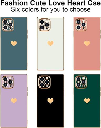 متوافق مع جراب iPhone 15 Pro Max مستطيل للنساء والفتيات لطيف على شكل قلب فاخر مطلي بالذهب مقاوم للصدمات وغطاء حماية كامل لعدسة الكاميرا المرتفعة لهاتف iPhone 15 Pro Max، أسود in Saudi Arabia
