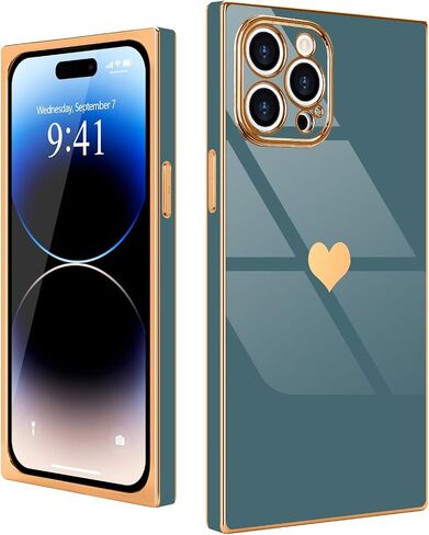 متوافق مع جراب iPhone 15 Pro Max مستطيل للنساء والفتيات لطيف على شكل قلب فاخر مطلي بالذهب مقاوم للصدمات وغطاء حماية كامل لعدسة الكاميرا المرتفعة لهاتف iPhone 15 Pro Max، أسود in Saudi Arabia