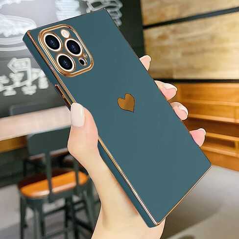متوافق مع جراب iPhone 15 Pro Max مستطيل للنساء والفتيات لطيف على شكل قلب فاخر مطلي بالذهب مقاوم للصدمات وغطاء حماية كامل لعدسة الكاميرا المرتفعة لهاتف iPhone 15 Pro Max، أسود in Saudi Arabia