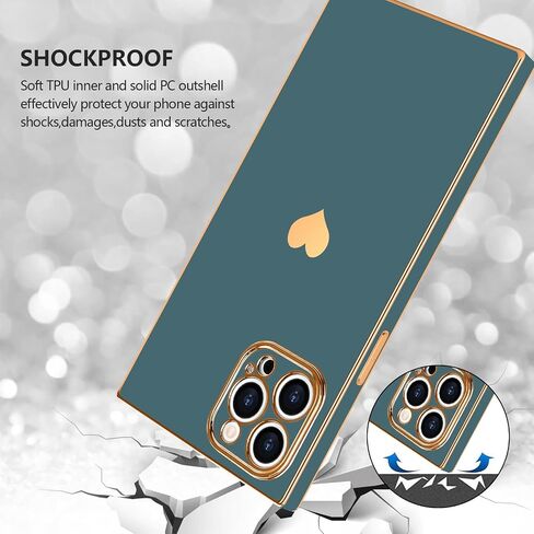 متوافق مع جراب iPhone 15 Pro Max مستطيل للنساء والفتيات لطيف على شكل قلب فاخر مطلي بالذهب مقاوم للصدمات وغطاء حماية كامل لعدسة الكاميرا المرتفعة لهاتف iPhone 15 Pro Max، أسود in Saudi Arabia