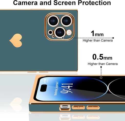 متوافق مع جراب iPhone 15 Pro Max مستطيل للنساء والفتيات لطيف على شكل قلب فاخر مطلي بالذهب مقاوم للصدمات وغطاء حماية كامل لعدسة الكاميرا المرتفعة لهاتف iPhone 15 Pro Max، أسود in Saudi Arabia