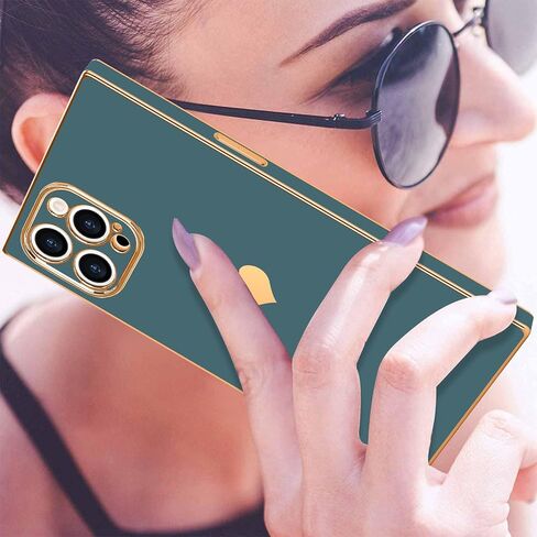 متوافق مع جراب iPhone 15 Pro Max مستطيل للنساء والفتيات لطيف على شكل قلب فاخر مطلي بالذهب مقاوم للصدمات وغطاء حماية كامل لعدسة الكاميرا المرتفعة لهاتف iPhone 15 Pro Max، أسود in Saudi Arabia