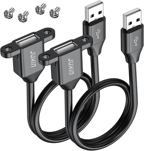 2Pack USB2.0 Male to Female Extension Cable 3FT with Ears can be Fixed Various Chassis/Cabinets/Panels USB Extender W/Screw nut for USB Panel Mount (USB Type-A, 3FT) in Kuwait
