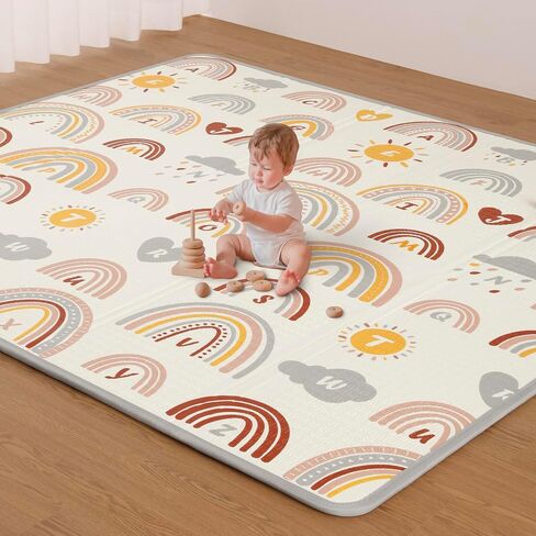 Blissful Diary Baby Play Mat, Reversible Baby Mat for Floor, Soft Foam Playmat for Babies and Toddlers, Foldable Waterproof Baby Crawling Mat with Edge Reinforcement for Indoor & Outdoor, 78''x50'' in Saudi Arabia