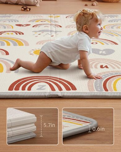 Blissful Diary Baby Play Mat, Reversible Baby Mat for Floor, Soft Foam Playmat for Babies and Toddlers, Foldable Waterproof Baby Crawling Mat with Edge Reinforcement for Indoor & Outdoor, 78''x50'' in Saudi Arabia