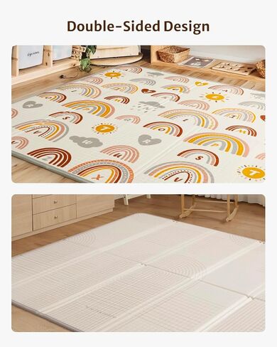 Blissful Diary Baby Play Mat, Reversible Baby Mat for Floor, Soft Foam Playmat for Babies and Toddlers, Foldable Waterproof Baby Crawling Mat with Edge Reinforcement for Indoor & Outdoor, 78''x50'' in Saudi Arabia