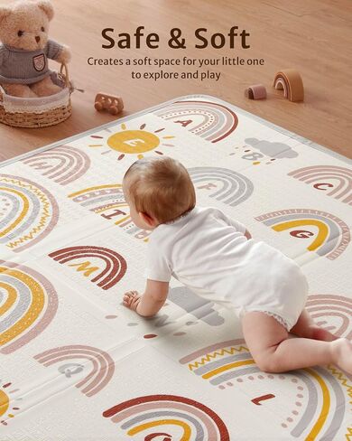 Blissful Diary Baby Play Mat, Reversible Baby Mat for Floor, Soft Foam Playmat for Babies and Toddlers, Foldable Waterproof Baby Crawling Mat with Edge Reinforcement for Indoor & Outdoor, 78''x50'' in Saudi Arabia
