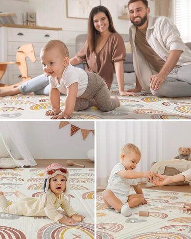 Blissful Diary Baby Play Mat, Reversible Baby Mat for Floor, Soft Foam Playmat for Babies and Toddlers, Foldable Waterproof Baby Crawling Mat with Edge Reinforcement for Indoor & Outdoor, 78''x50'' in Saudi Arabia