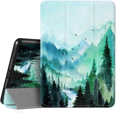 Hi Space for iPad 9th 8th 7th Generation Case for iPad 10.2 Case 2021 2020 2019 Mountain Painting with Pencil Holder, Watercolor Scenery Teal Shockproof Cover Auto Sleep Wake for A2270 A2428 A2197 in Saudi Arabia