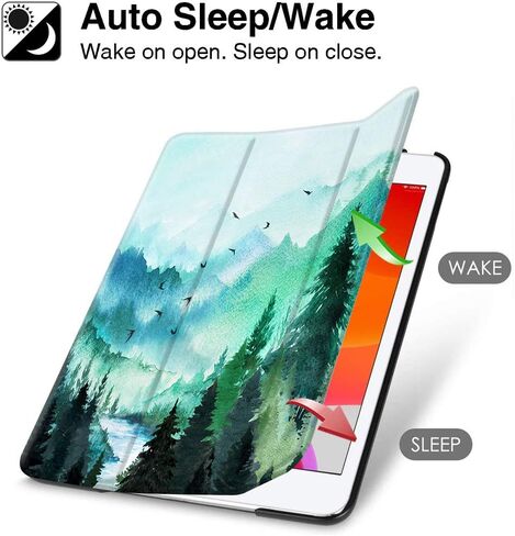 Hi Space for iPad 9th 8th 7th Generation Case for iPad 10.2 Case 2021 2020 2019 Mountain Painting with Pencil Holder, Watercolor Scenery Teal Shockproof Cover Auto Sleep Wake for A2270 A2428 A2197 in Saudi Arabia