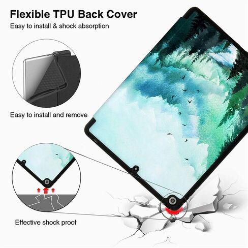 Hi Space for iPad 9th 8th 7th Generation Case for iPad 10.2 Case 2021 2020 2019 Mountain Painting with Pencil Holder, Watercolor Scenery Teal Shockproof Cover Auto Sleep Wake for A2270 A2428 A2197 in Saudi Arabia