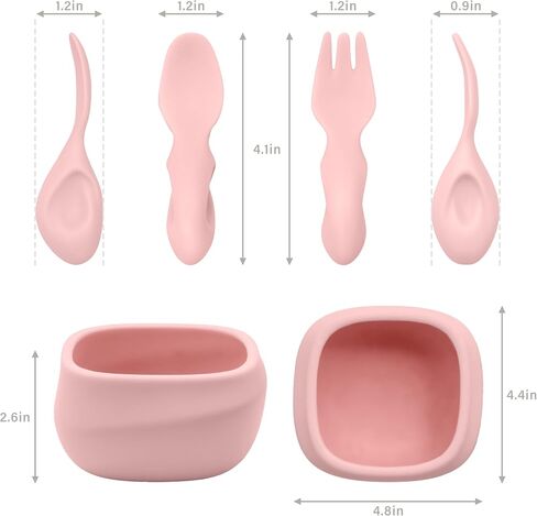 Toddler Utensils - Baby Essentials with Bowl, Fork, and Spoon | Baby-Led Weaning Supplies (BLW) for 12M+ Self-Feeding, Functional Silicone Dinnerware Set - Boosts Fine Motor Skills-Purple in Saudi Arabia